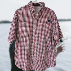 Columbia PFG Super Tamiami Short Sleeve Button Fishing Shirt Checkered Plaid M